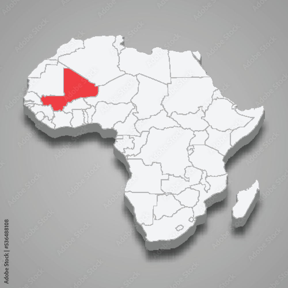country location within Africa. 3d map Mali country location within Africa. 3d map Mali