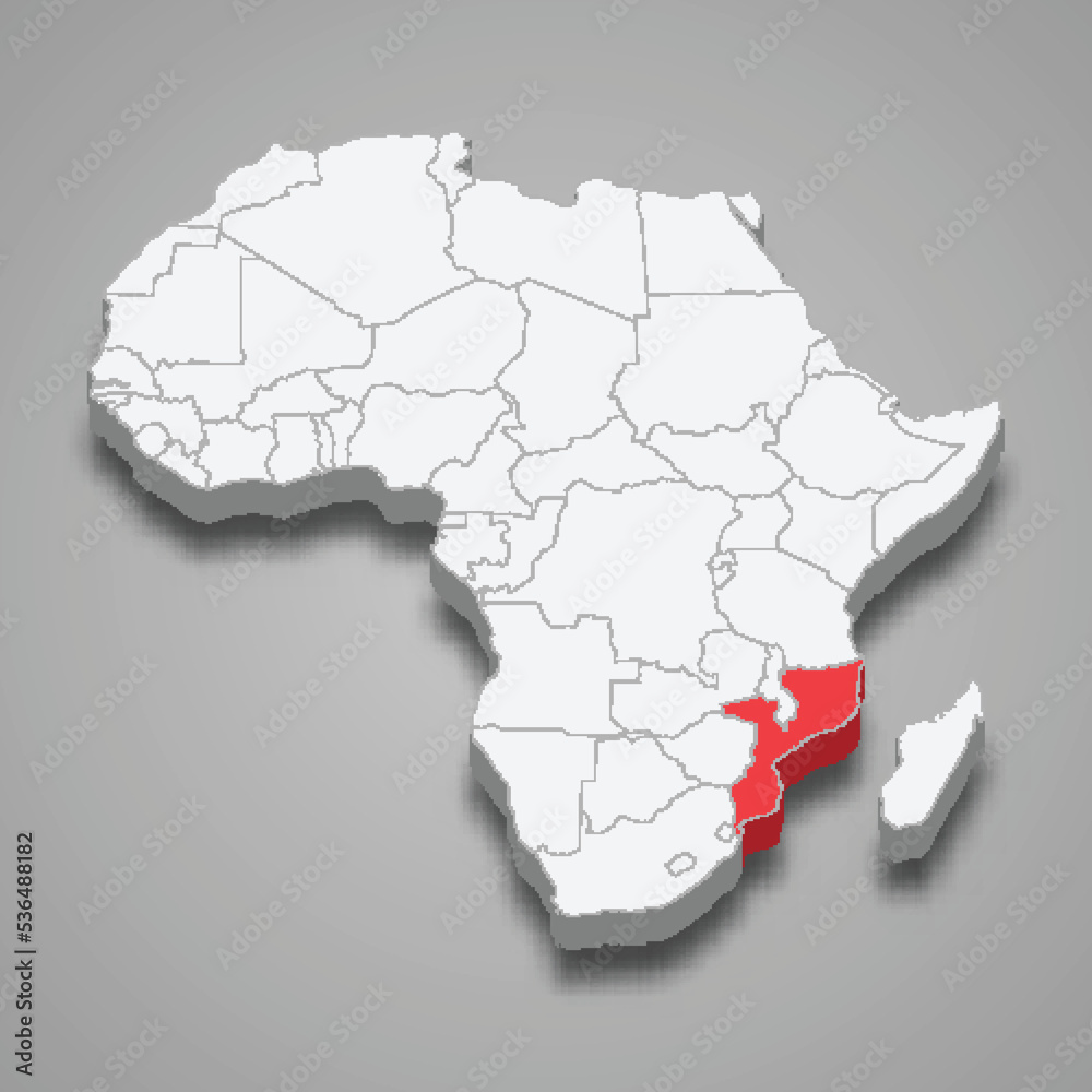  country location within Africa. 3d map Mozambique