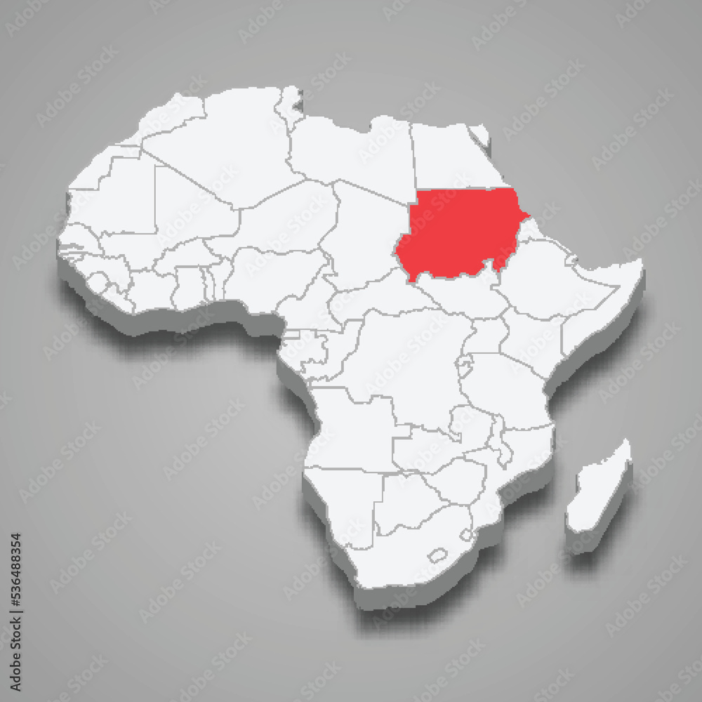 country location within Africa. 3d map Sudan country location within Africa. 3d map Sudan