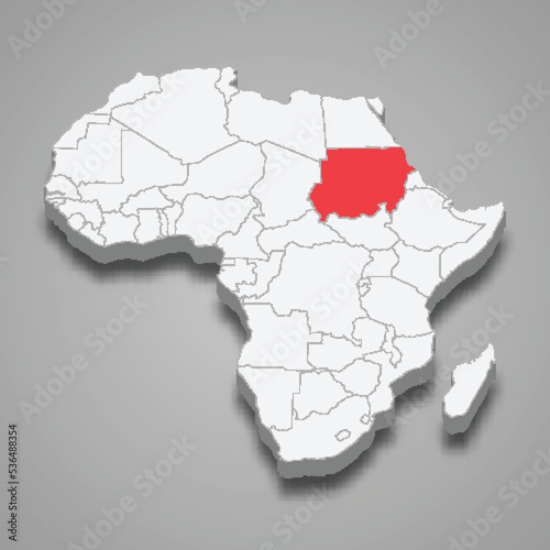  country location within Africa. 3d map Sudan