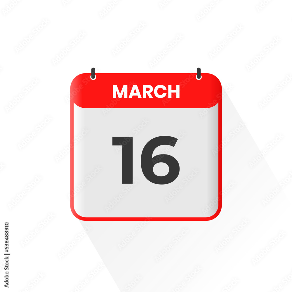 16th March calendar icon. March 16 calendar Date Month icon vector