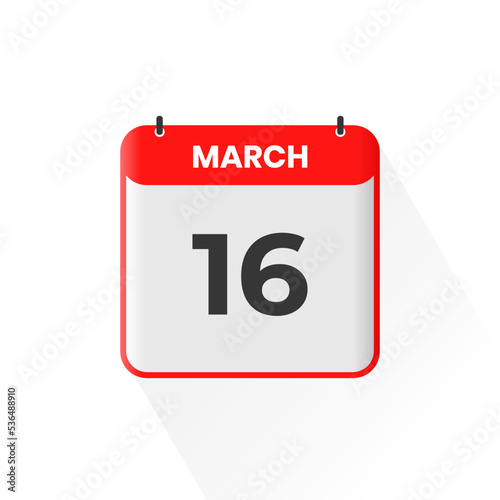 16th March calendar icon. March 16 calendar Date Month icon vector illustrator