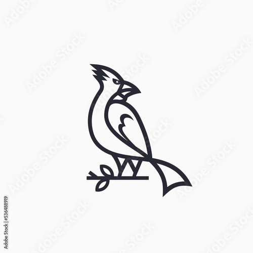 Cardinal bird logo vector icon line illustration