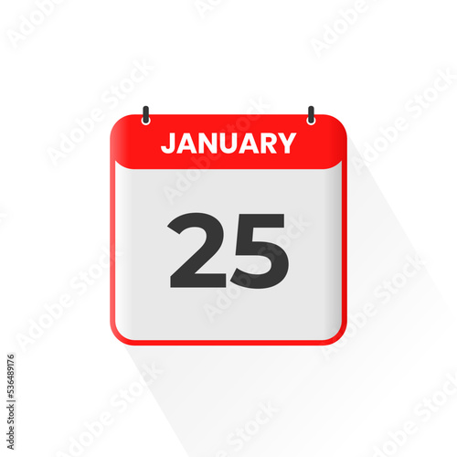 25th January calendar icon. January 25 calendar Date Month icon vector illustrator
