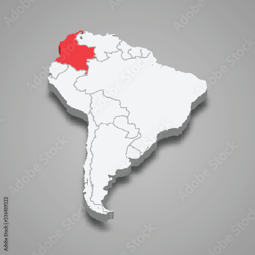 Colombia country location within South America. 3d map