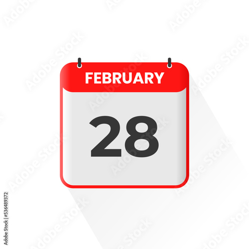 28th February calendar icon. February 28 calendar Date Month icon vector illustrator