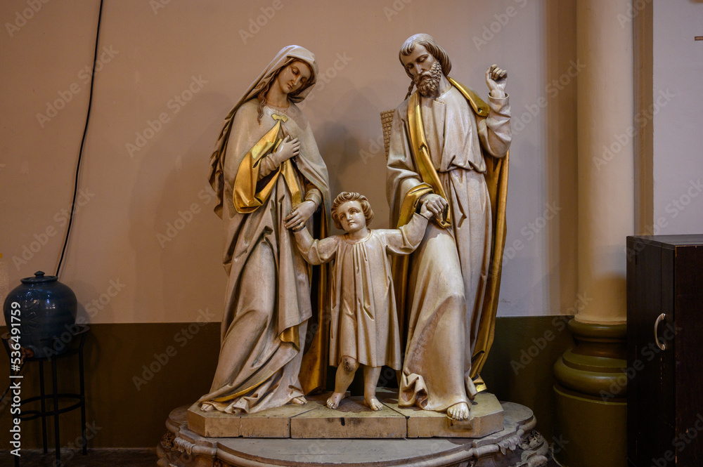 Sculpture of the Holy Family Jesus, Mary and Joseph in the St