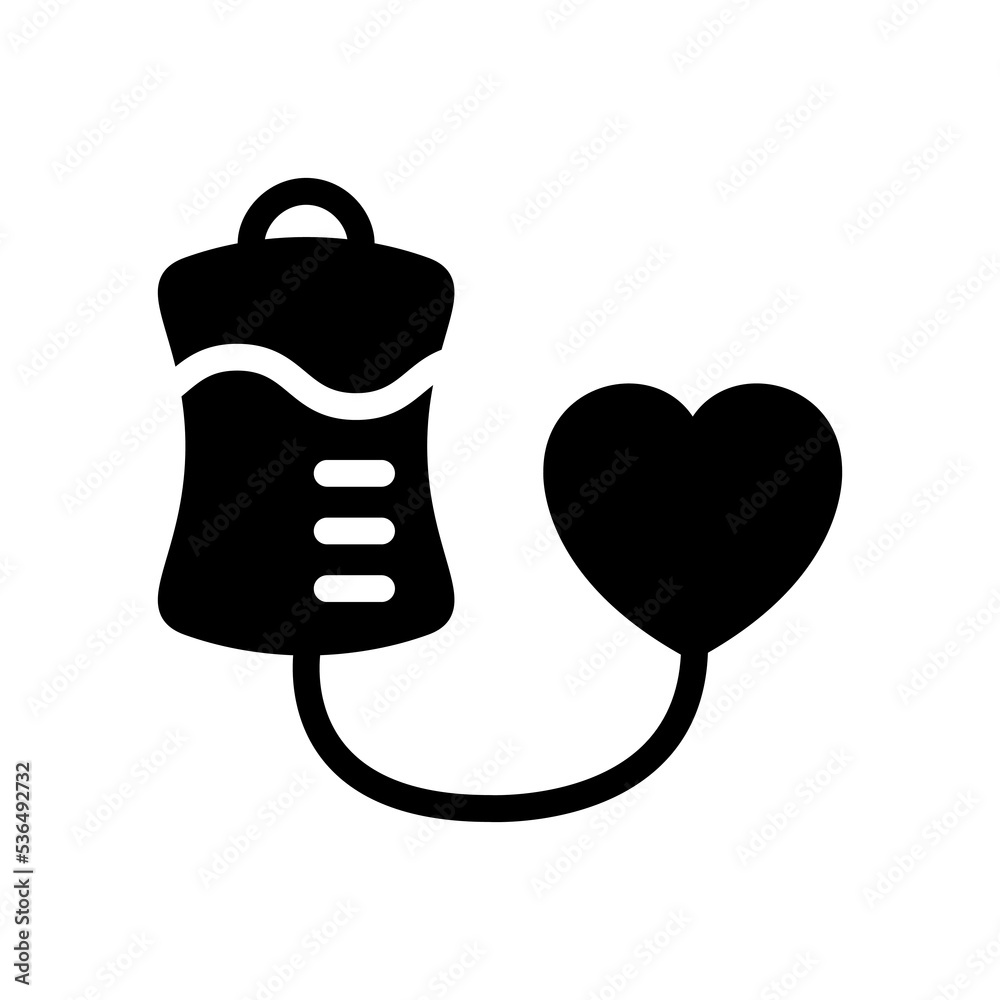 Blood Donation Bag with Heart Silhouette Icon. Concept of Transfusion Blood. Symbol of Support, Volunteer, Charity and Donation Organization. World Donor Day. Vector illustration Blood Donation Bag with Heart Silhouette Icon. Concept of Transfusion Blood. Symbol of Support, Volunteer, Charity and Donation Organization. World Donor Day. Vector illustration