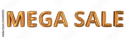 3d rendering of gold foil balloons text of mega sale, suitable for advertising content