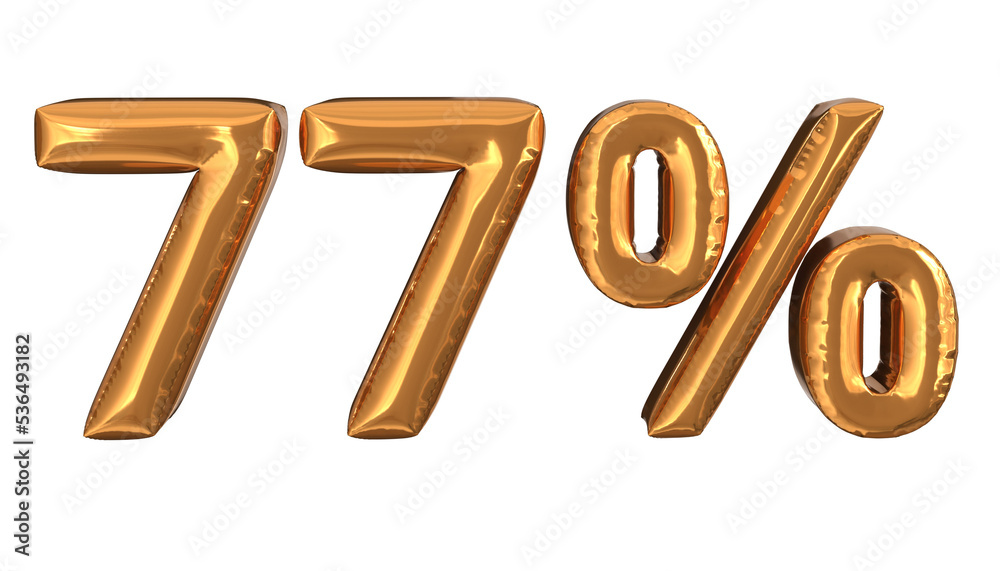 3d rendering of gold foil balloons text of 77%, suitable for advertising content 3d rendering of gold foil balloons text of 77%, suitable for advertising content