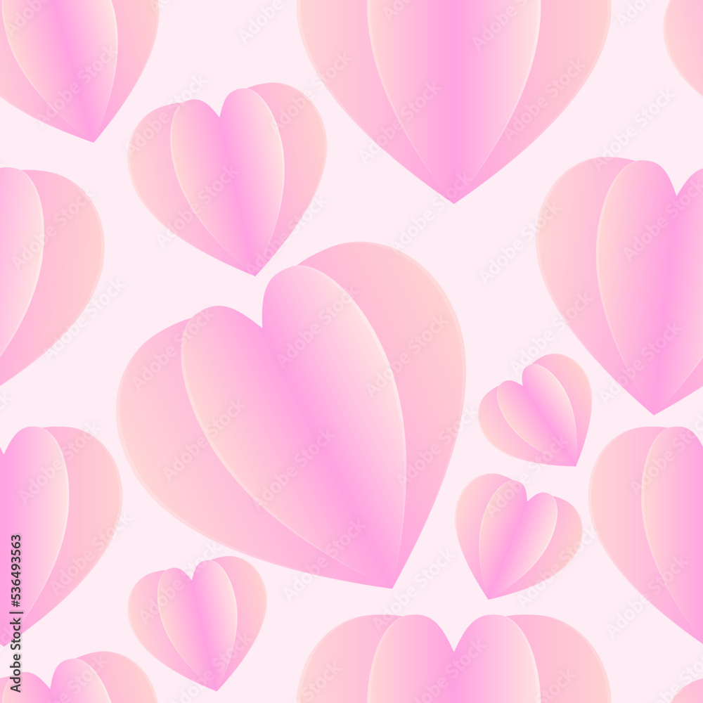 Geometric seamless pattern pastel pink heart aura glowing in light pink background. Design for love romance, celebration, wedding, Valentine's Day themes.