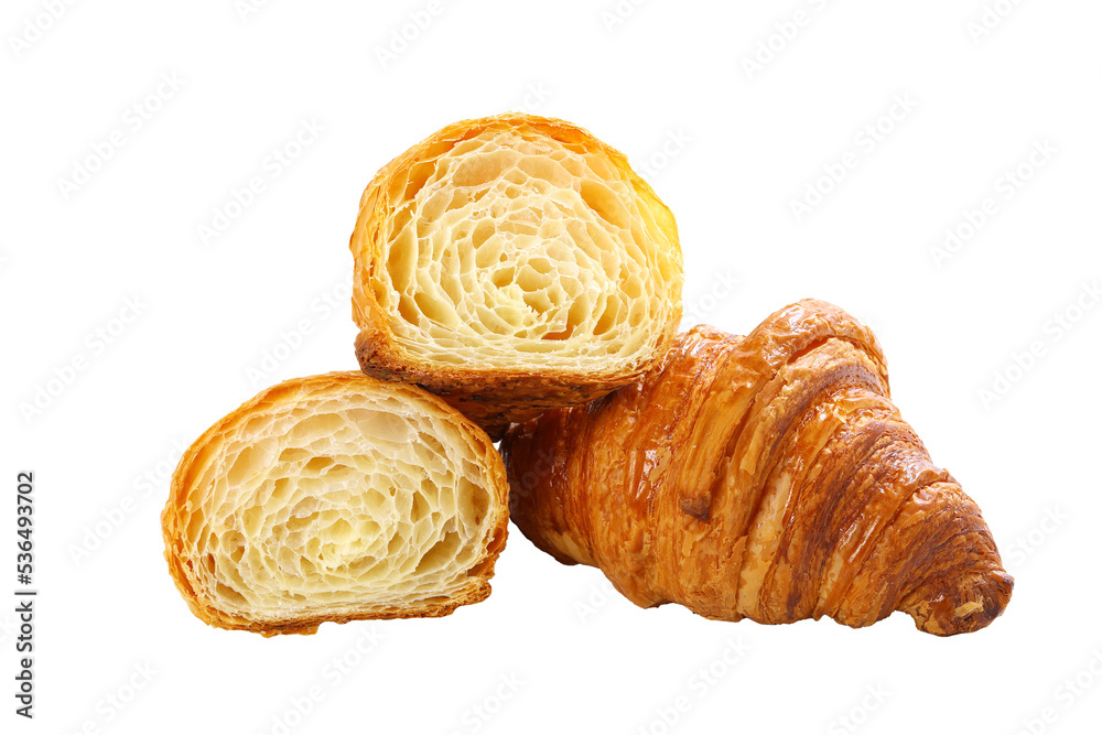 Fototapeta premium Fresh tasty croissants on transparency background. French pastry.