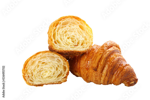Fresh tasty croissants on transparency background. French pastry.