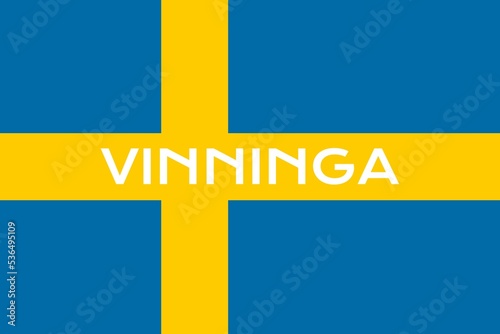 Vinninga: Name der schwedischen Stadt Vinninga in der Provinz Västra Götaland auf der Flagge des Königreichs Schweden photo