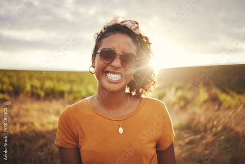 Fotografija Happy, black woman and summer travel happiness of a person in nature