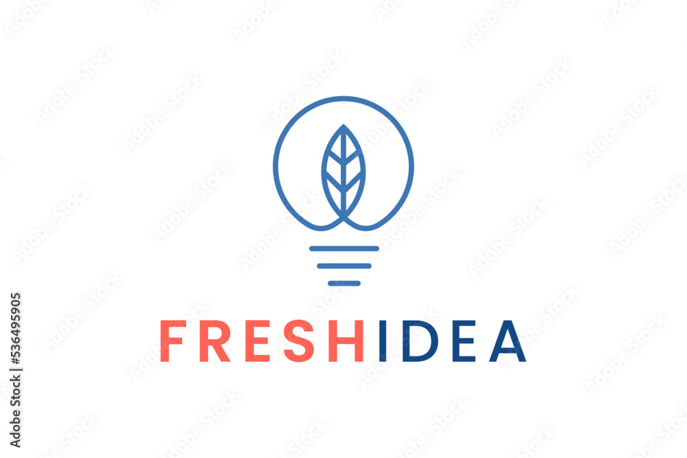Light bulb and leaf logo in outline shape Light bulb and leaf logo in outline shape