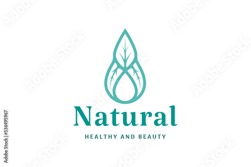 Beauty care logo with oil drop leaf shape