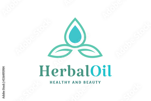 Leaf and droplet logo in simple and modern shape for beauty care and health