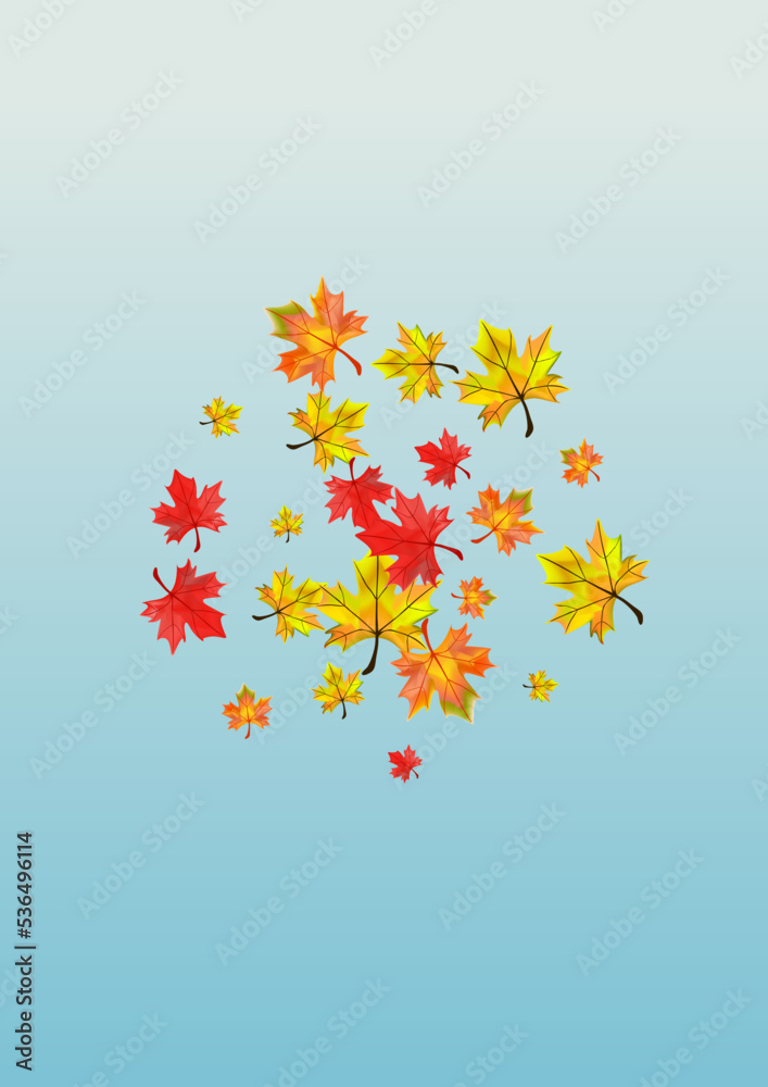 Colorful Plant Background Blue Vector. Foliage Tree Texture. Golden Celebrate Leaves. October Floral Design.