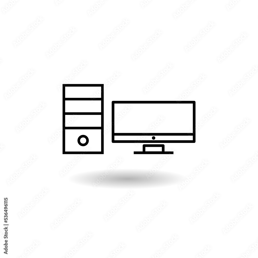 Desktop computer line icon logo with shadow Desktop computer line icon logo with shadow