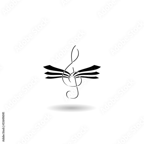 Music book with musical note icon logo with shadow