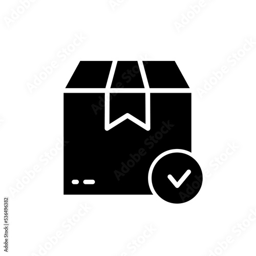 Delivery Accept Safe Cardboard Package Silhouette Icon. Correct Check Carton Parcel Box Glyph Pictogram. Quality Goods in Container Checkmark. Approved Product Tick. Isolated Vector Illustration