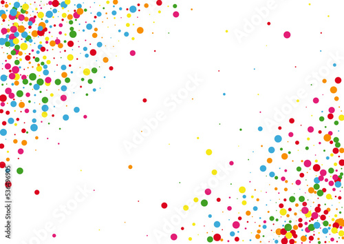 Bright Confetti Background White Vector. Circle Christmas Illustration. Colorful Surprise. Rainbow Geometric Fiesta. Element Shrovetide Template.