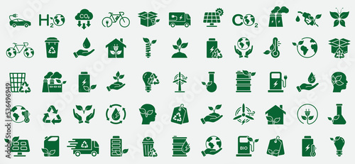 Save Environmental Ecology Silhouette Icon Set. Eco House  Car  Factory Clean Natural Environment Symbol. Solar Electric Renewable Power. Green Energy Glyph Pictogram. Isolated Vector Illustration