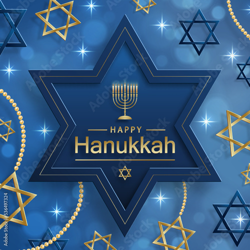 Happy Hanukkah card with nice and creative symbols on color background for Hanukkah Jewish holiday
