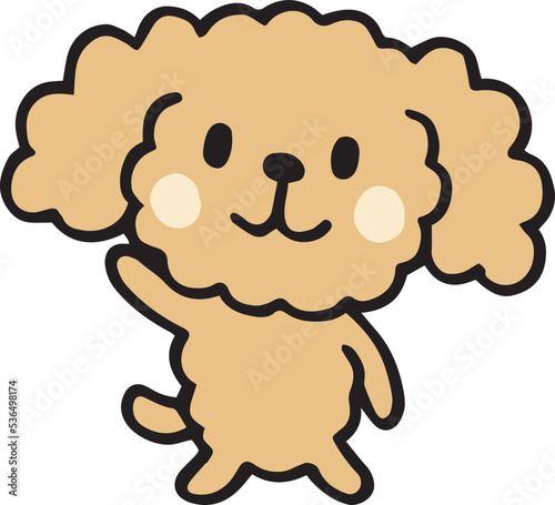 ゆるい手描きのトイプードル　右手を上げるポーズ