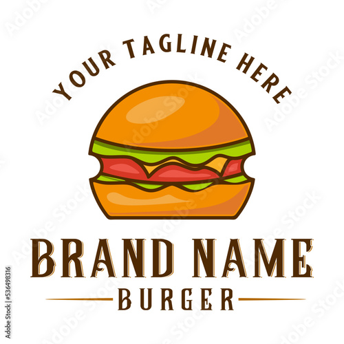 Burger logo. Burger icon with salad  meat  cheese isolated on white background  design of fast food  restaurant  website.
