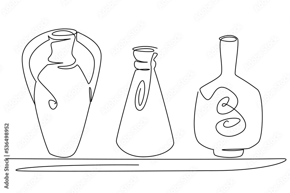 Collection of contour vases and jugs, vector linear. Collection of contour vases and jugs, vector linear.