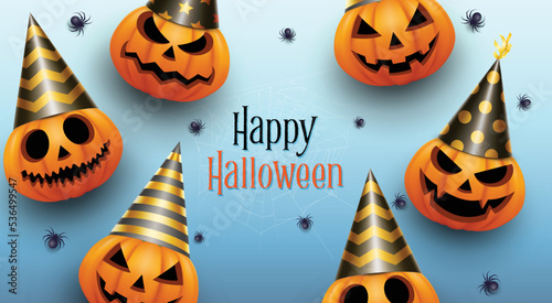 Happy Halloween. Group of 3D illustration pumpkin on treat or trick fantasy fun party celebration.