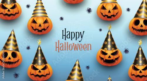 Happy Halloween. Group of 3D illustration pumpkin on treat or trick fantasy fun party celebration.