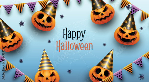 Happy Halloween. Group of 3D illustration pumpkin on treat or trick fantasy fun party celebration.