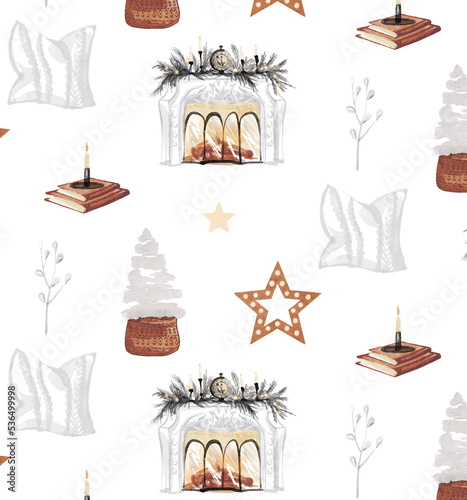 watercolor seamless pattern with christmas elements