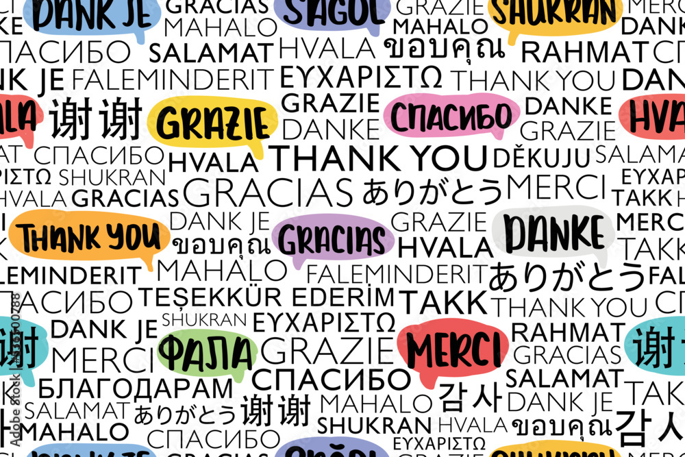 Thank you in different international global foreign languages word ...