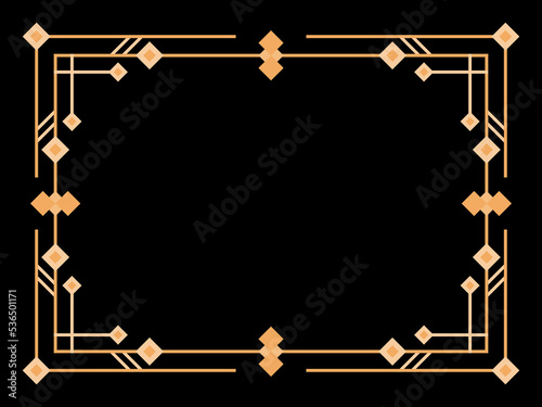 Art deco frame. Vintage linear border. Design a template for invitations, leaflets and greeting cards. Geometric golden frame. The style of the 1920s - 1930s. Vector illustration