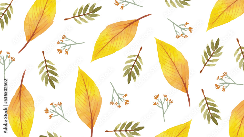 Watercolor background with hornbeam leaves. Watercolor vector background with yellow and green leaves. 