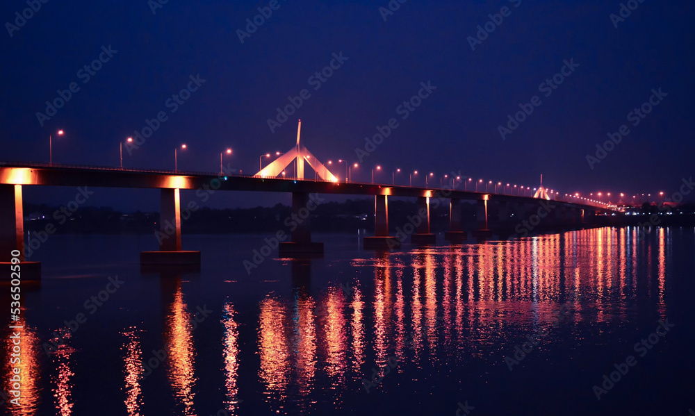 Bridge over the river at night soft focus