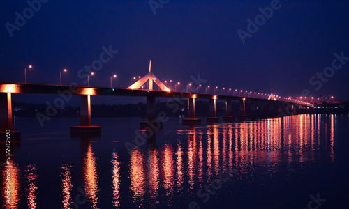 Bridge over the river at night soft focus