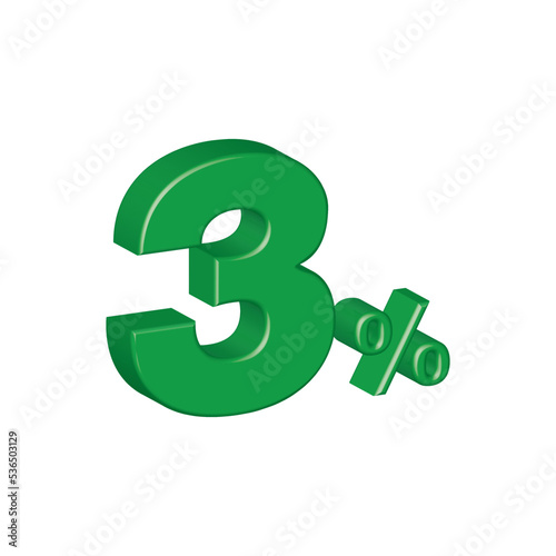 numerical 3 three 3d plastic effect number percentage symbol
