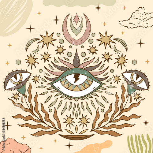 Vector square poster. Magical elements and mystic-themed abstraction