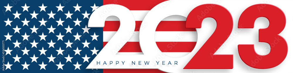 Happy New Year 2023, festive pattern with America flag concept Happy New Year 2023, festive pattern with America flag concept