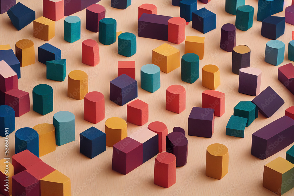 Obraz premium Colorful wood pieces representing diversity and inclusion on a beige background