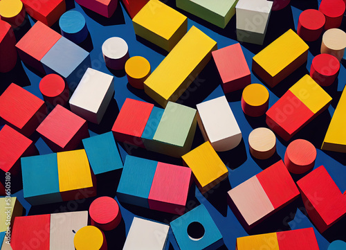 Fotografía Colorful wood pieces representing diversity and inclusion on a blue background