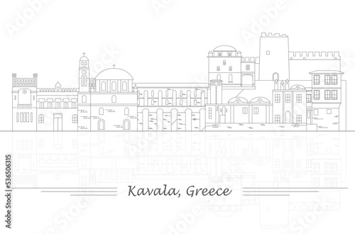 Outline Skyline panorama of city of Kavala  Greece - vector illustration