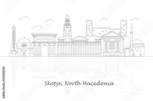Outline Skyline panorama of city of Skopje, North Macedonia - vector illustration