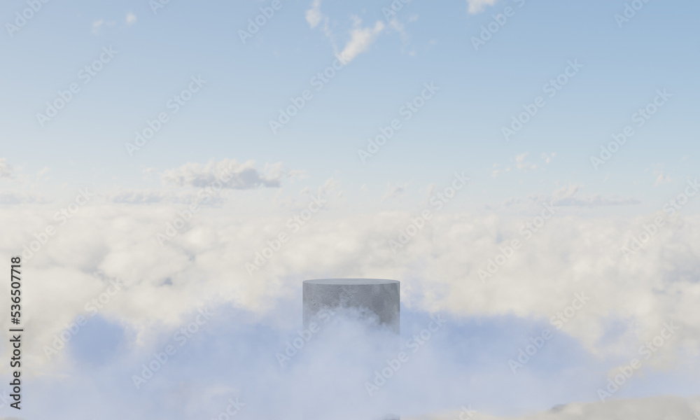Podium with cloud and sky background advertising display. 3D rendering. Podium with cloud and sky background advertising display. 3D rendering.
