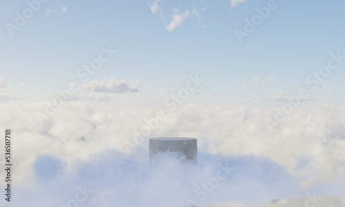 Podium with cloud and sky background advertising display. 3D rendering.